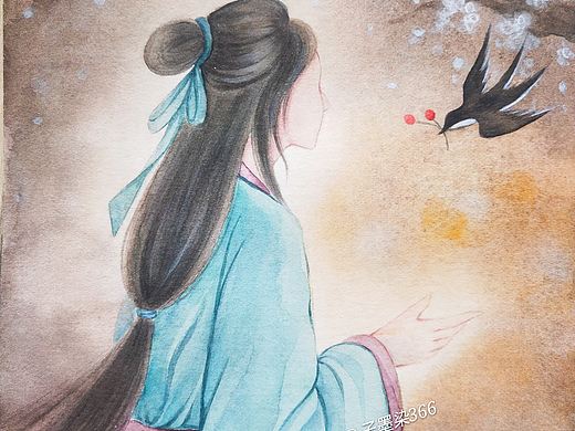 原创古风水彩过程