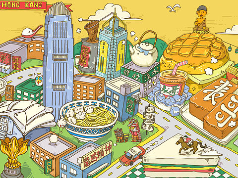 表哥茶餐厅"港味四连弹"主题插画