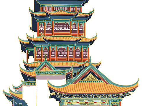 湖南省湘潭市万楼插画（个人主页-ZNTE0NjE2NDA=） - 商业插画 - 站酷设计师粥粥南路原创素材 - 站酷ZCOOL