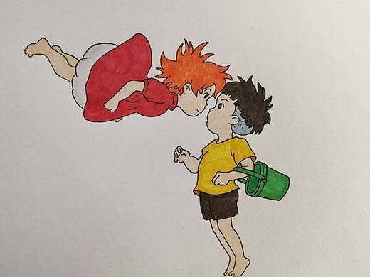 宗介与波妞插画绘制