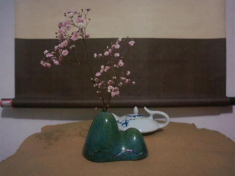 原创纯天然手工艺作品：脱胎漆器螺钿小山毛笔架花插