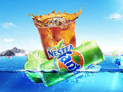 清凉夏日 冷饮 冰块 海水