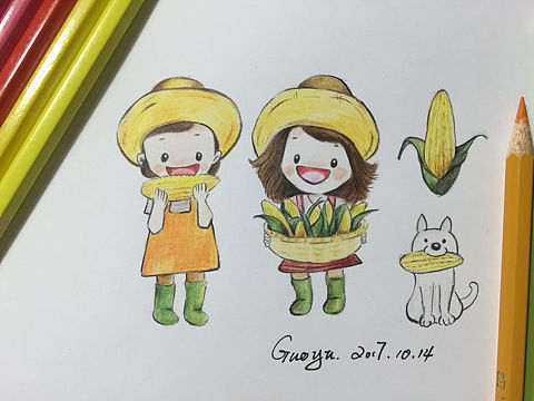 彩铅手绘两只小可爱