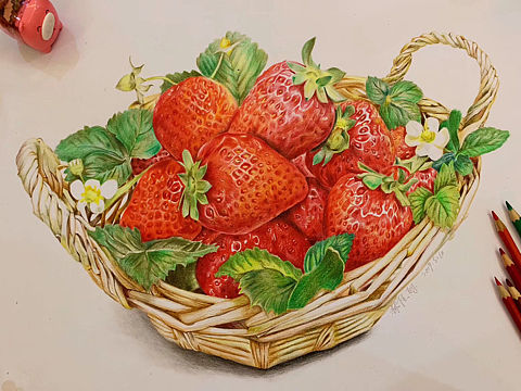 彩铅写实-草莓