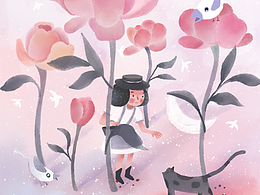 临摹@芥子老师的芍药花和女孩和猫