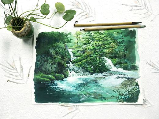 不透明水彩风景