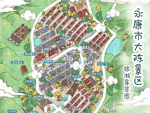 永康市.大陈风景区.手绘地图定制小程序h5设计制作