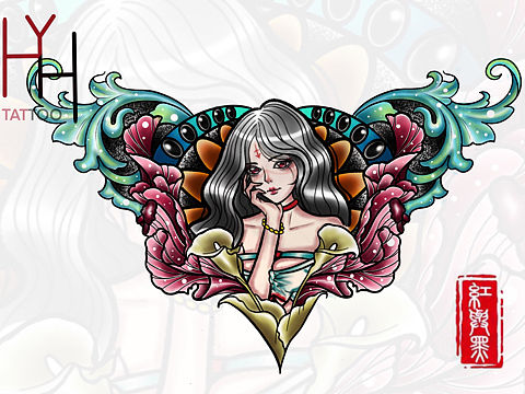 女神范花胸纹身手稿（个人主页-ZNTc0MDQ0MTY=） - 商业插画 - 站酷设计师红与黑书画工作室原创素材 - 站酷ZCOOL