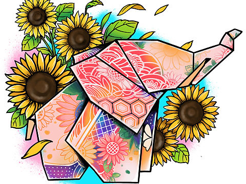 向日葵折纸象（个人主页-ZNDcxOTAxNTI=） - 创作习作 - 站酷设计师一笔耕手绘原创素材 - 站酷ZCOOL