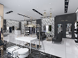 现代黑白色调服装 理发店展示