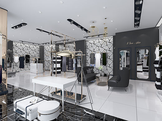 现代黑白色调服装 理发店展示