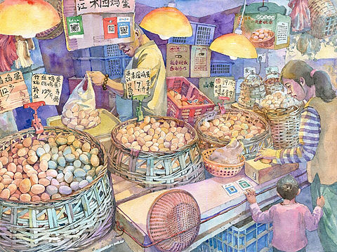 水彩插画系列：买菜