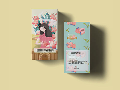 波点原创蜜桃乌龙茶插画设计包装设计水果包装