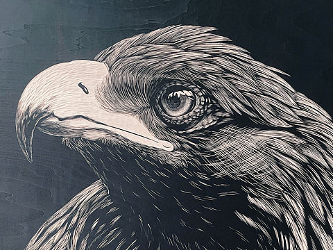 手工雕刻黑白木刻版画·老鹰