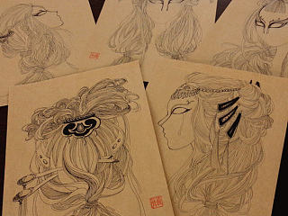 线描手绘之 《姬》系列 共五幅