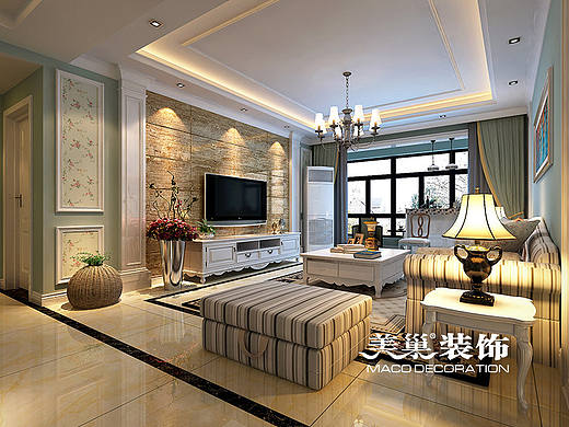 郑州公园道一号134平方三室两厅 美式乡村  装修效果图