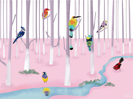 树与鸟  系列插画