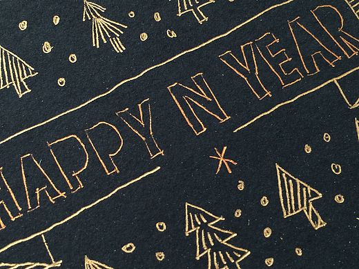 圆珠笔x金箔x黑卡x手绘新年贺卡