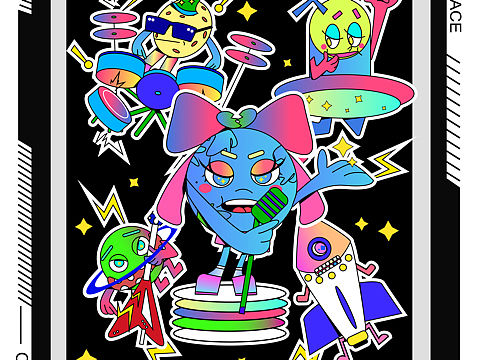 插画贴纸/太空漫游乐队（个人主页-ZNjA4Njg2Njg=） - 创作习作 - 站酷设计师雨中逃窜的小鱼原创素材 - 站酷ZCOOL