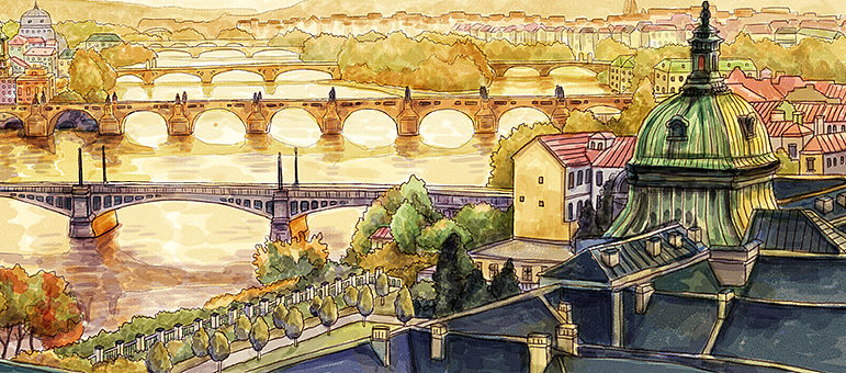 巴黎铁塔CG水彩风主题插画绘制两张