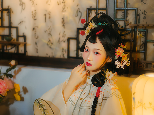 吾与佳人恰竹檐，娇若清洗细珠帘！