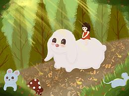 長(zhǎng)耳兔和丟丟小人 兒童插畫(huà)