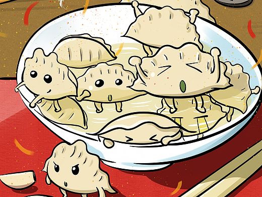 节日食物形象拟人小插画