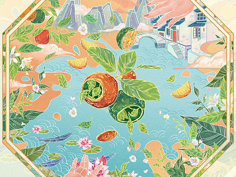 小青柑茶叶包装插画设计