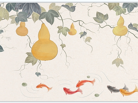 新中式葫芦福禄双全装饰画挂画插画