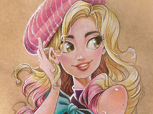 手绘彩铅卡通美式美女插画