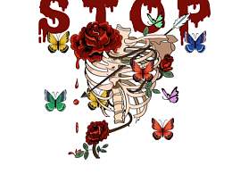 骷髅 骨骼 一箭穿心 血腥玫瑰 蝴蝶衣服印花