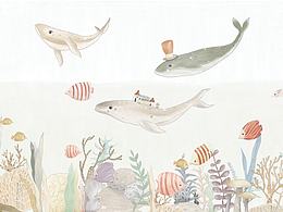 思舍手绘海底世界温馨儿童房壁纸卡通背景墙壁画卧室墙纸定制墙布