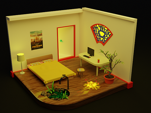 Blender 3D建模学习操练过程-房间一角