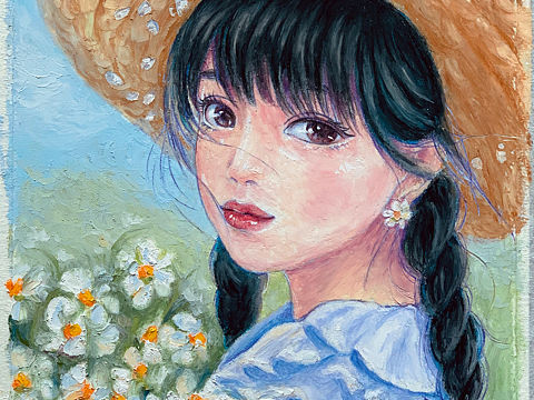 记录油画棒，照着一位仙女妹妹的美照画的。