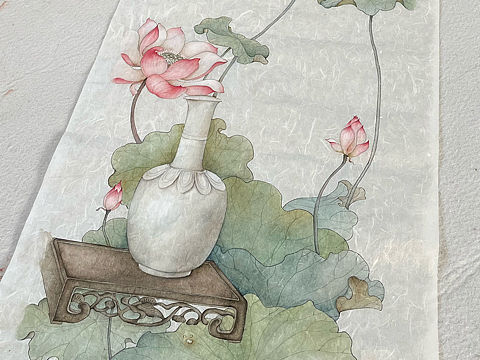 工笔国画荷花水仙