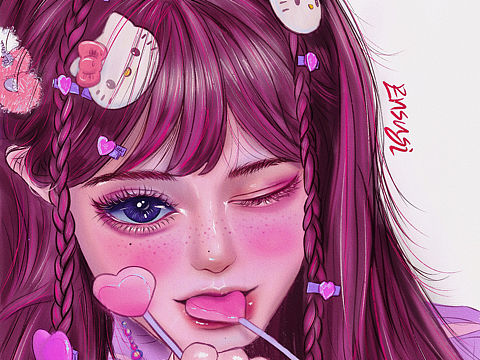 粉色系头像厚涂