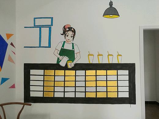奶茶店墙绘墙画彩绘