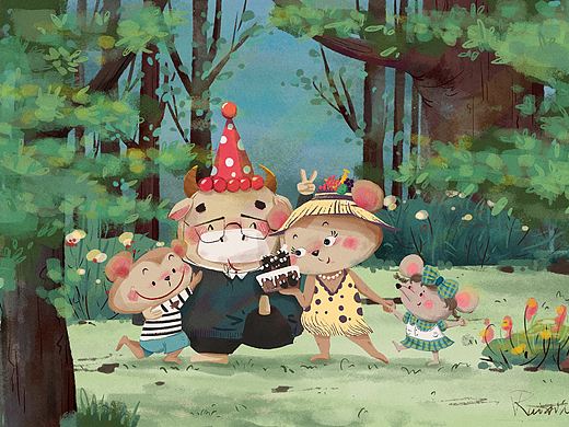 生日快樂，牛老板（個(gè)人主頁-ZNTAxMzg0MjQ=） - 兒童插畫 - 站酷設(shè)計(jì)師xiaomihh_原創(chuàng)素材 - 站酷ZCOOL