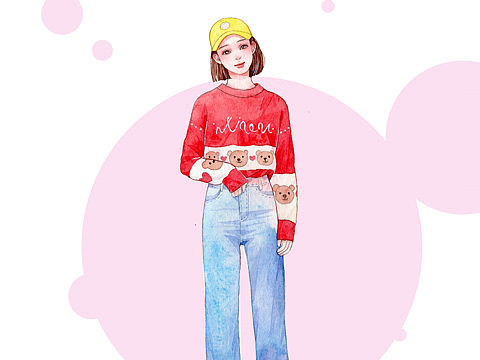 水彩手绘插画街拍