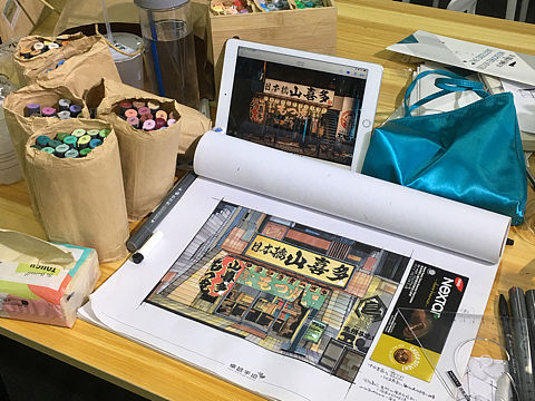 一张/日本街景/街头小店铺/马克笔/照片写生