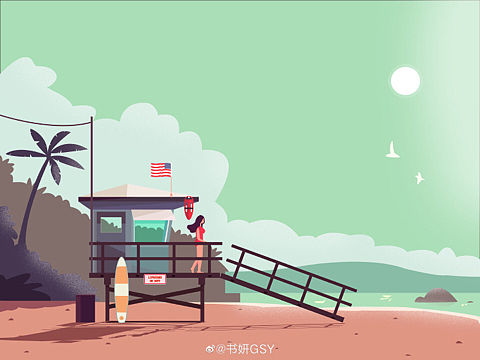 海边度假扁平插画