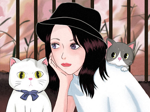 插画练习,我有猫了。