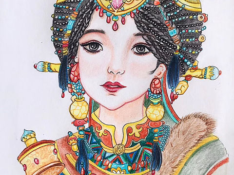 彩铅 人物与小动物