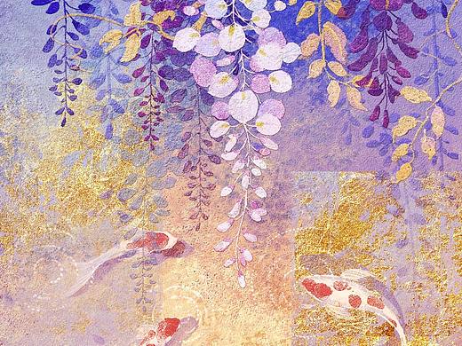 板绘仿岩彩|花港观鱼