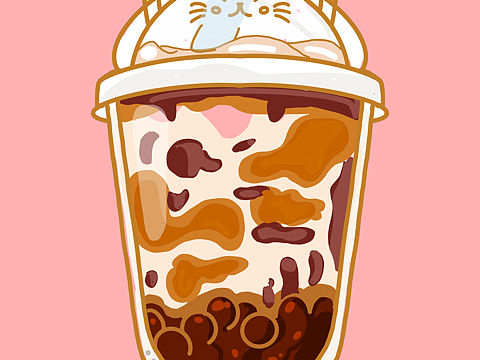 猫奶茶杯插画