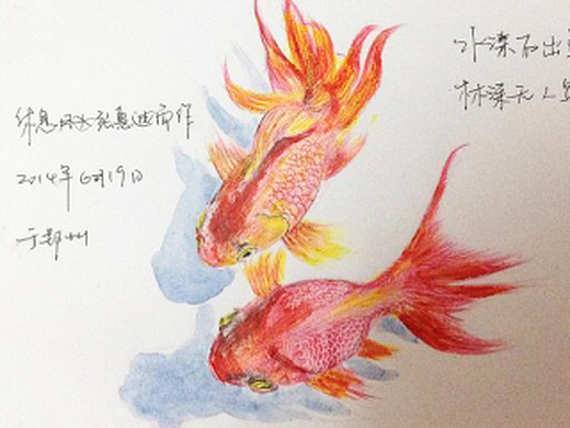 彩铅画——双鱼