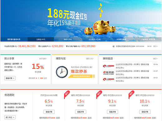 金融理财类网站页面展示