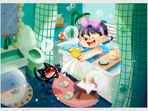 浴室小插画——看我biu你