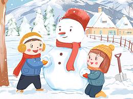大雪，小雪节气插画