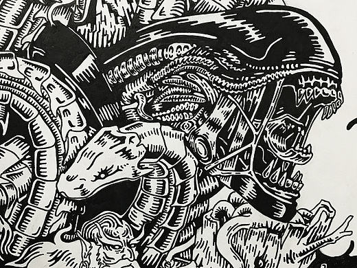 黑白插画《怪物荟萃》